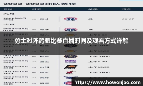 勇士对阵鹈鹕比赛直播时间及观看方式详解